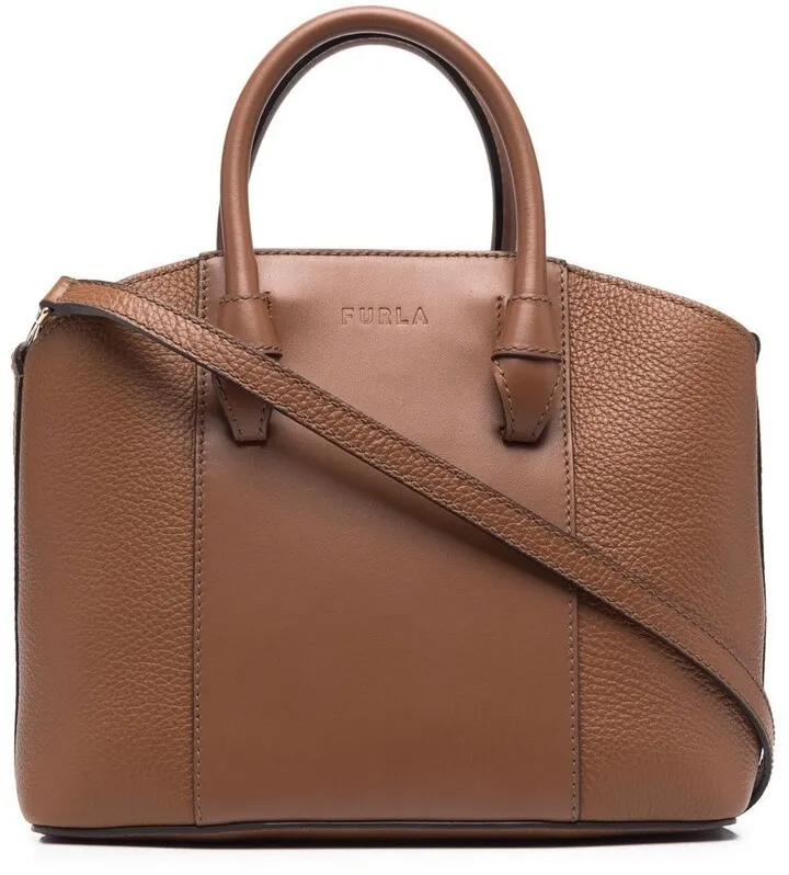 Contrast-Lining Leather Tote Bag