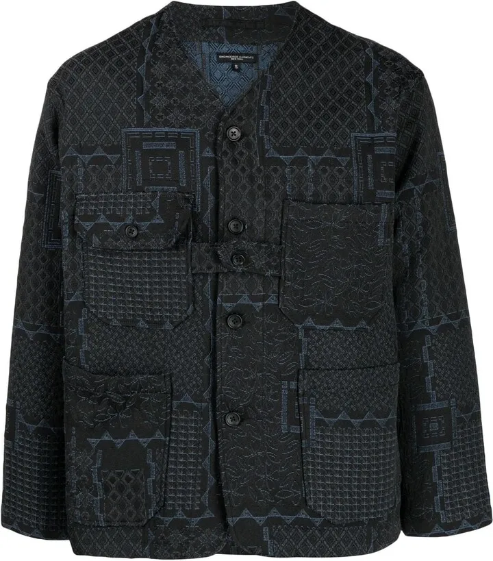 patterned-jacquard V-neck jacket