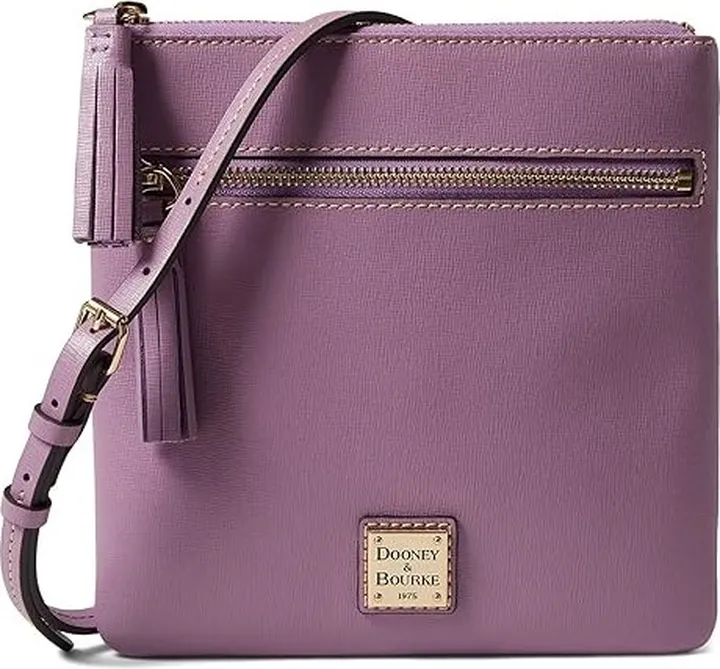 Dooney & Bourke Saffiano Double Zip Tassel Crossbody (Light Mauve) Handbags