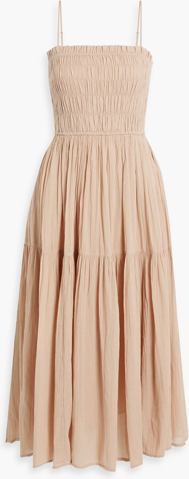 Tiered shirred cotton-gauze midi dress