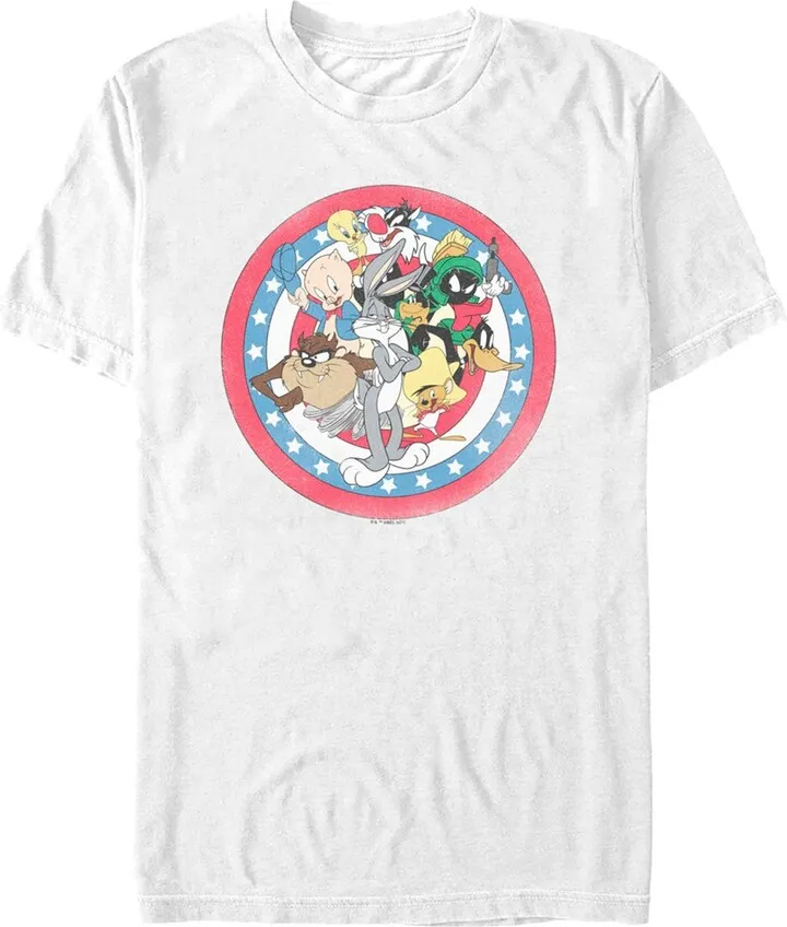 Men's Looney Tunes American Flag Character Circle T-Shirt - White - Small