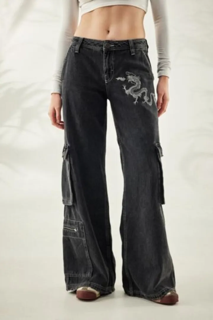 BDG Embroidered Dragon Low Rise Cargo Jean
