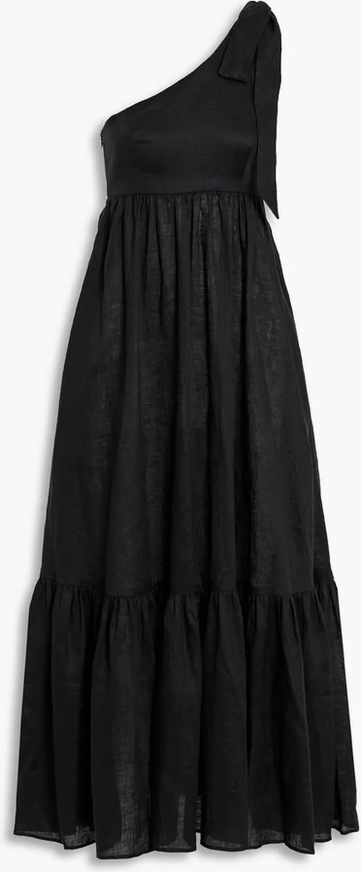 One-shoulder bow-detailed linen maxi dress