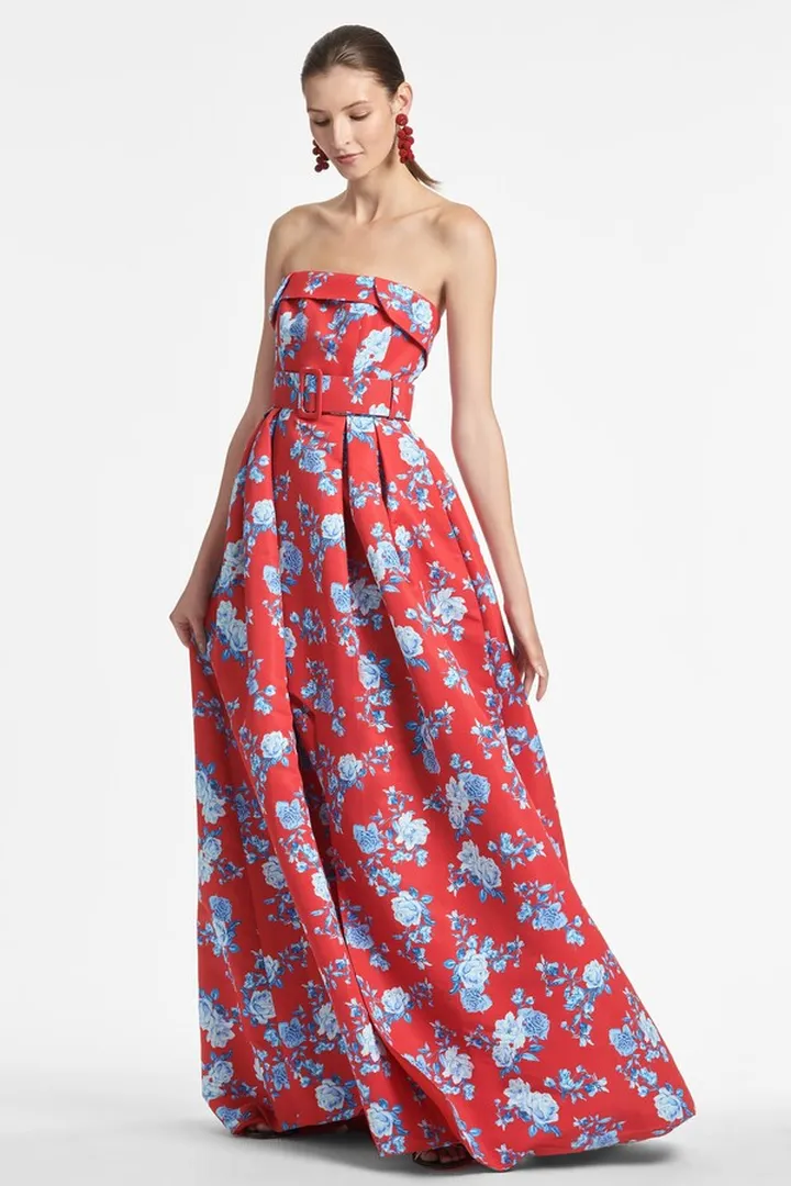 Brielle Gown - Red & Blue Floral