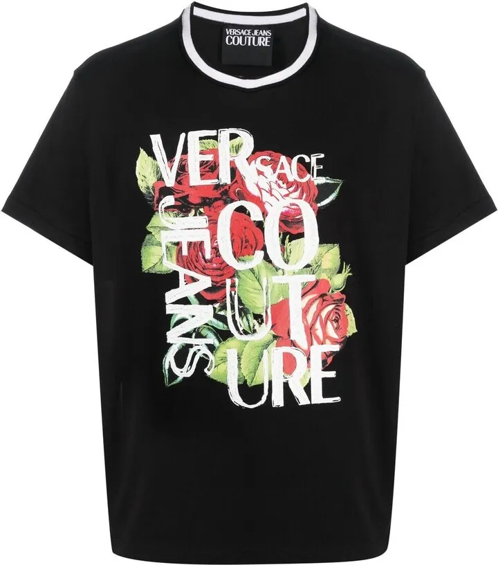 rose print logo T-shirt