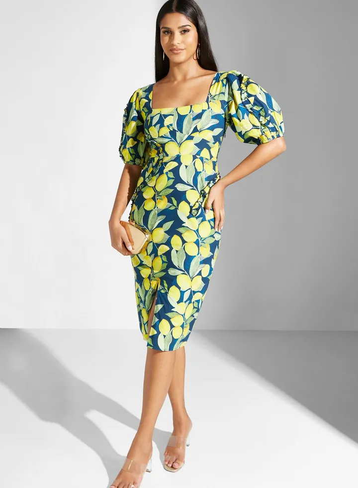 Square Neck Balloon Sleeve Dress