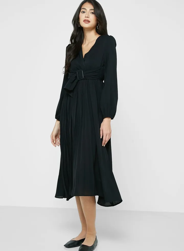 Pleated Dress With Belt