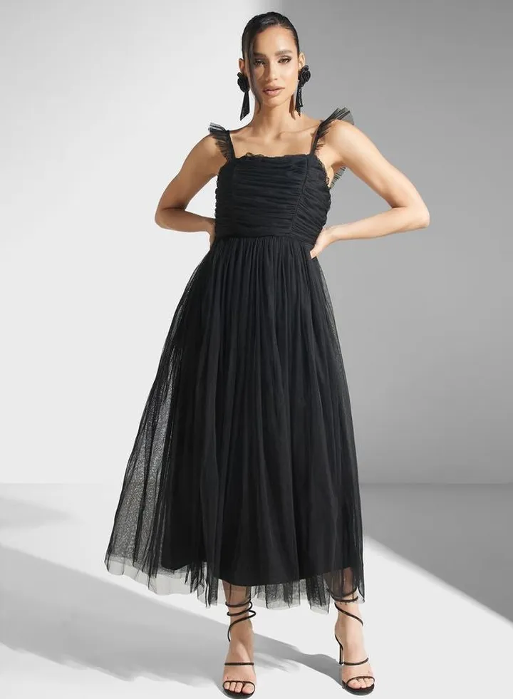 Frill Sleeve Flare Dress