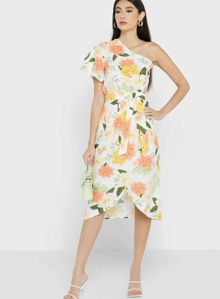 One Shoulder Printed Dress