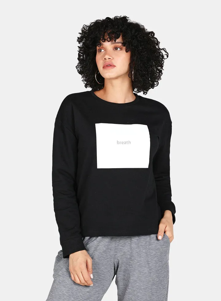 Casual Graphic Printed Crew Neck Regular Fit Sweatshirt Black