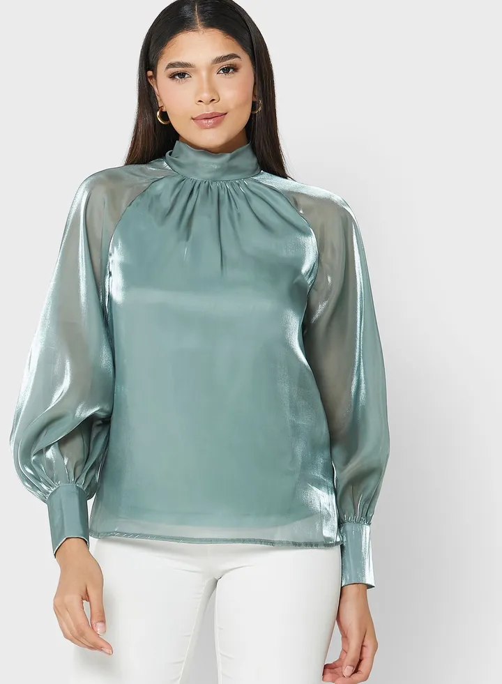 High Neck Balloon Sleeve Top