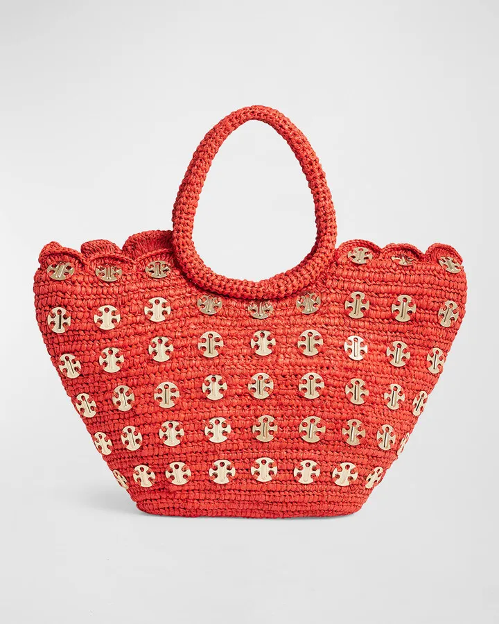 Disc Basket Raffia Tote Bag