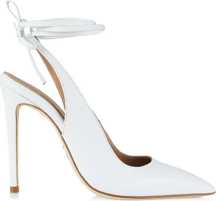 Ribbon Leather Lace-Up Pumps