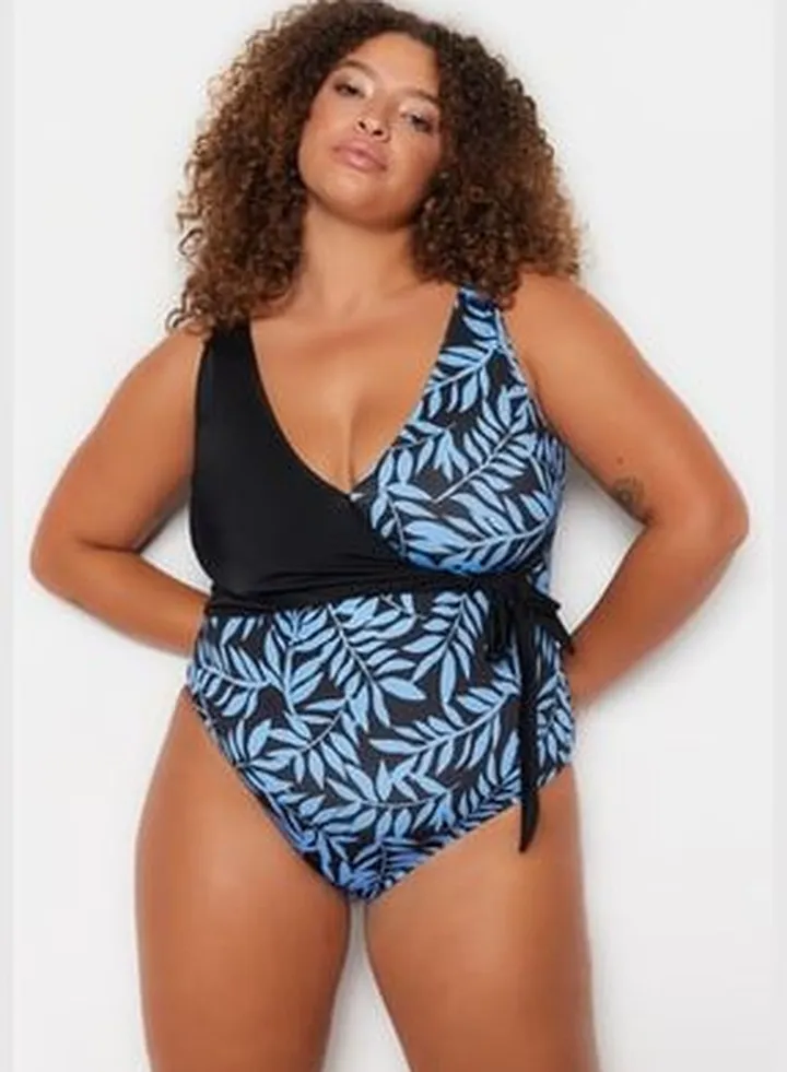 Multicolored Tropical Patterned Double Breasted Swimsuit TBBSS23AM00020