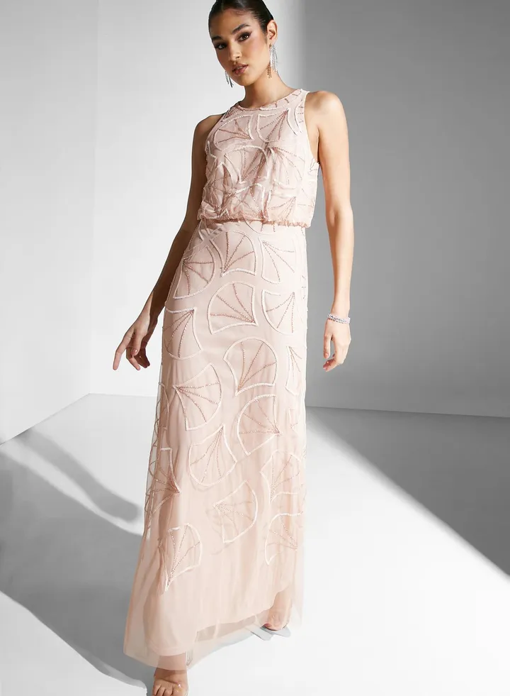 Beaded Dress With Cinched Waist
