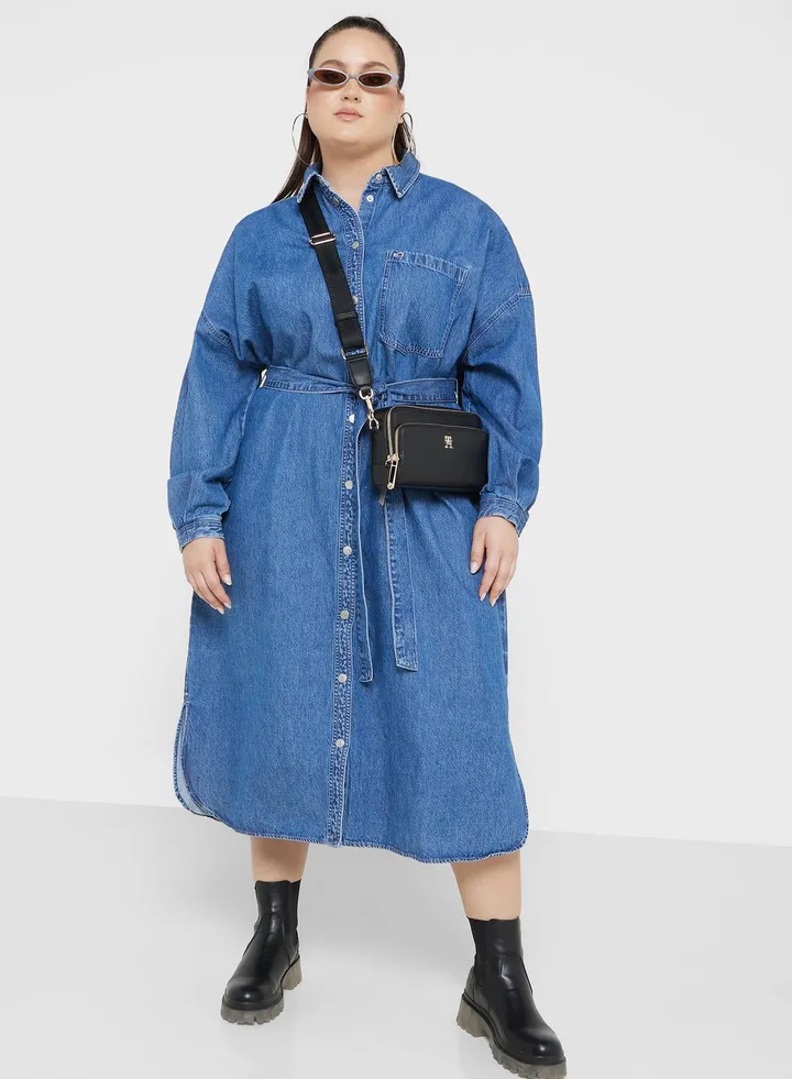 Tie Detail Denim Dress