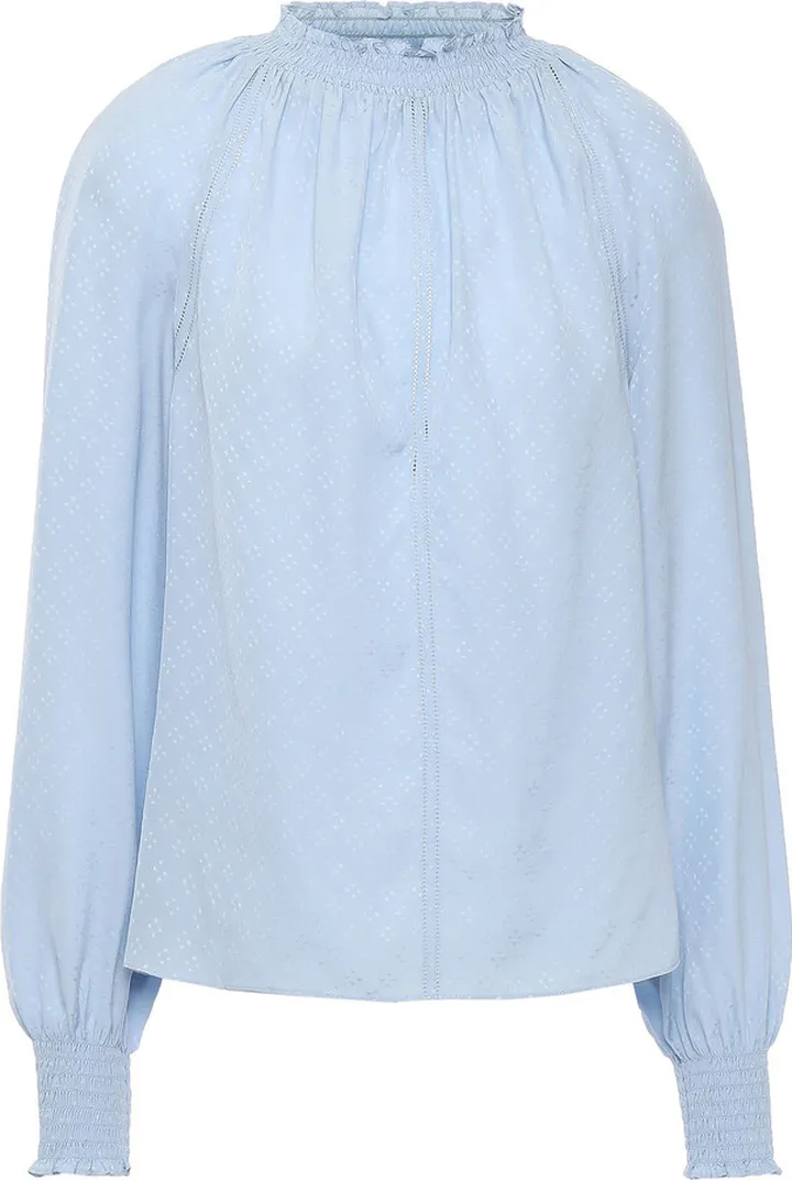 Abel shirred silk-jacquard blouse
