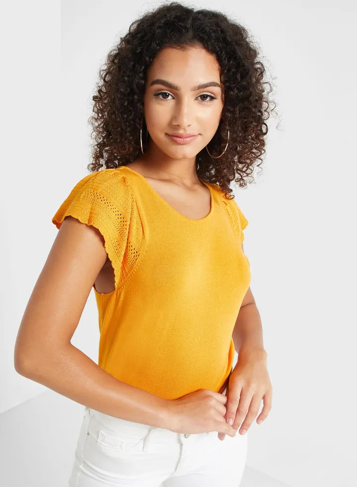 Round Neck Lettuce Sleeve Top