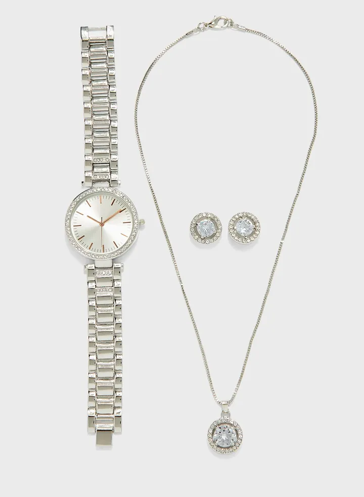 Two Tone Watch And 2 Piece Jewelry Set