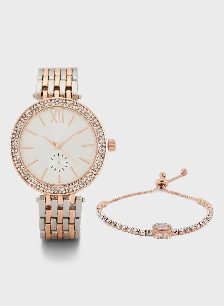 Stone Set Watch And Bracelet Set