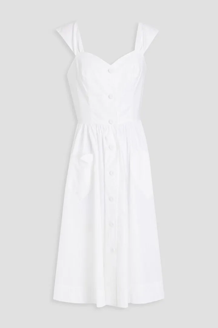 Gathered cotton-blend poplin dress