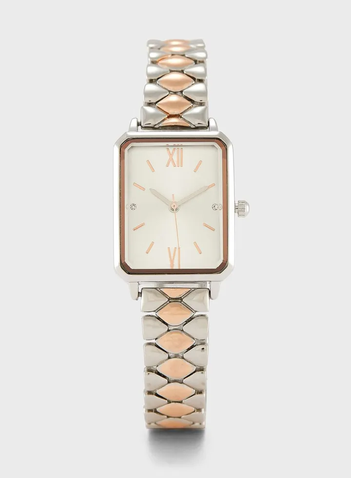 Rectangular Dial Analogue Metal Strap Watch