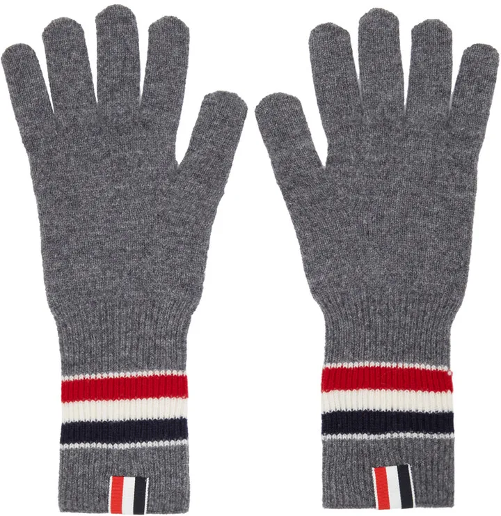 Thom Browne Online Exclusive Grey Merino RWB Stripe Gloves