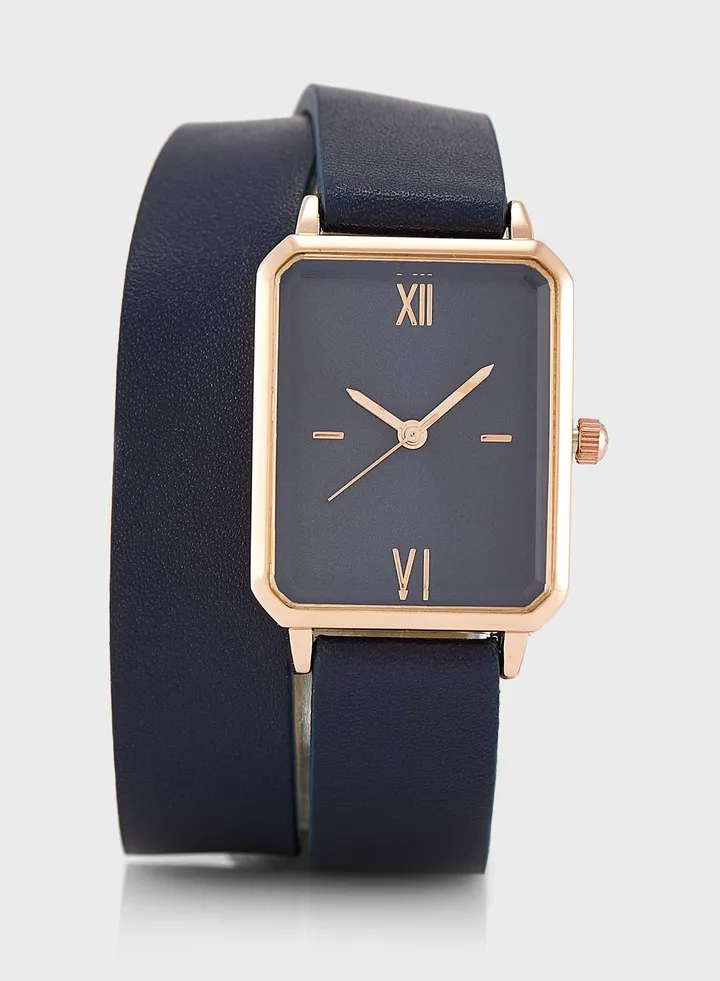 Double Wrap Rectangle Strap Analogue Watch