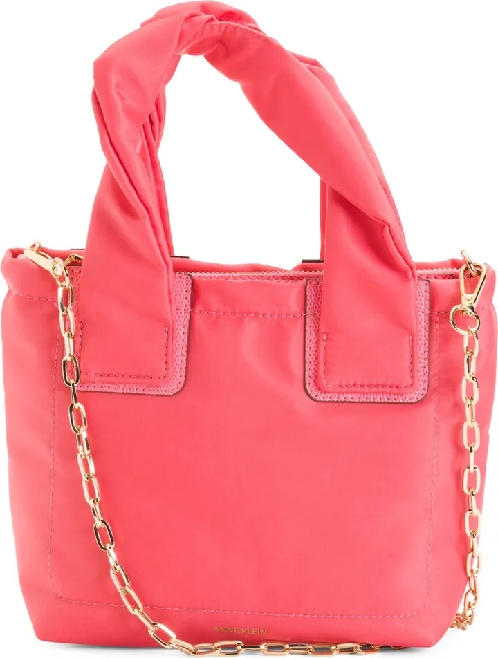 Small Nylon Tote With Chain Crossbody Strap
