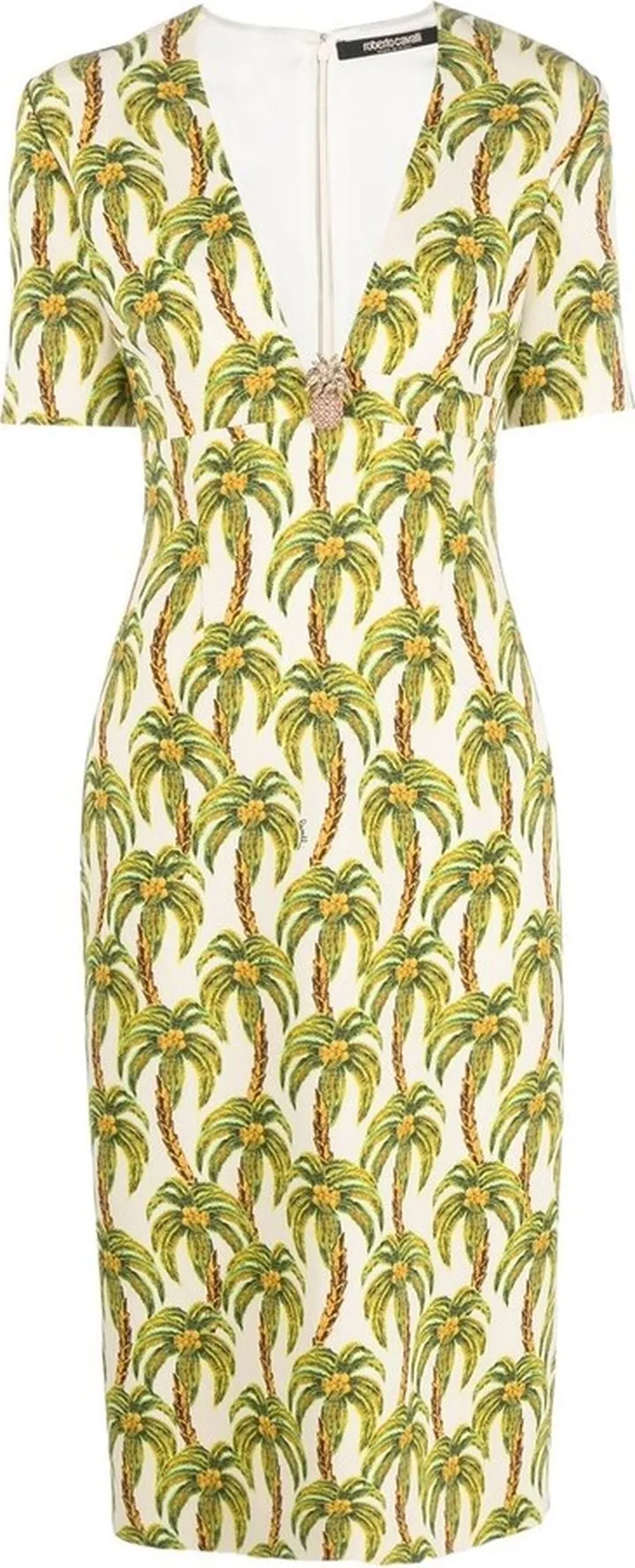 Palm Tree-Print Midi Dress