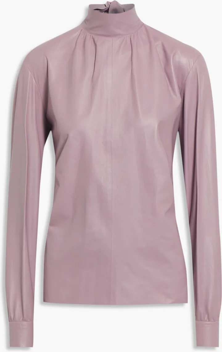 Tie-neck leather top