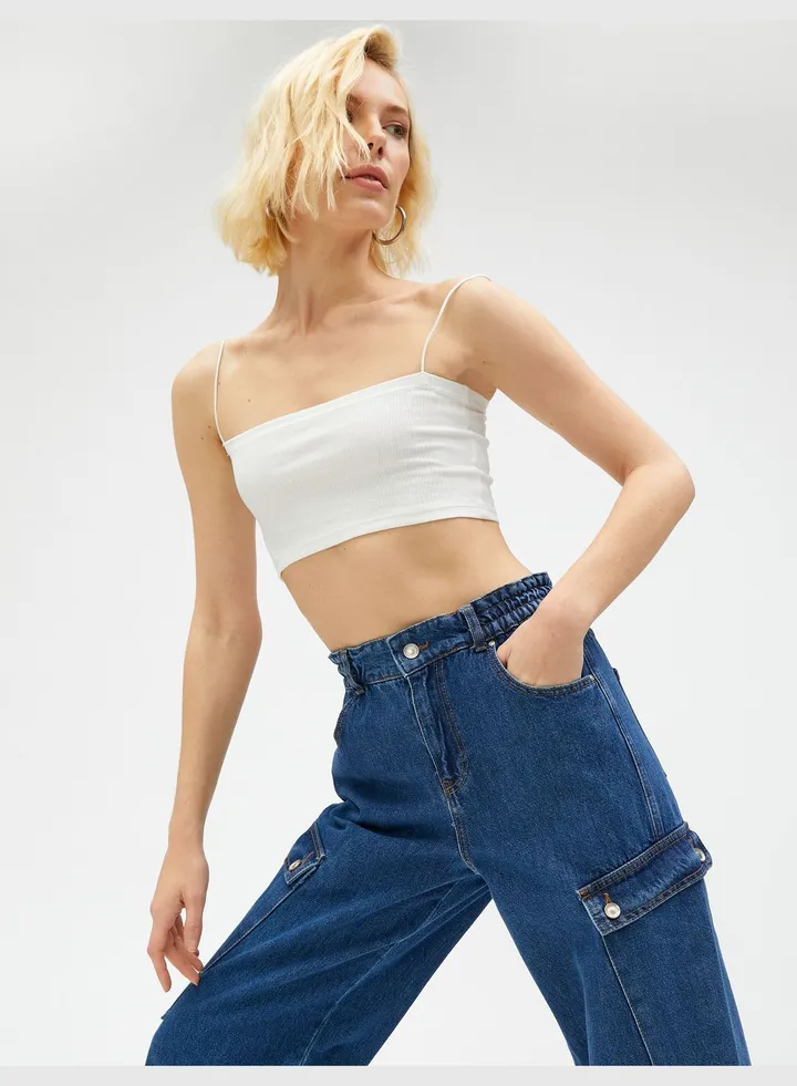 Straight Denim Cargo Trousers