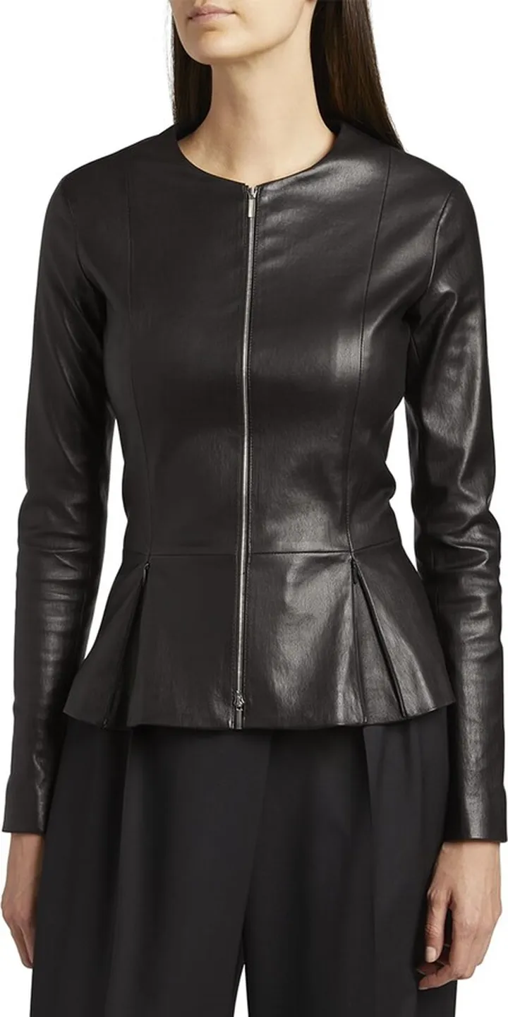 Anasta Leather Zip-Front Jacket