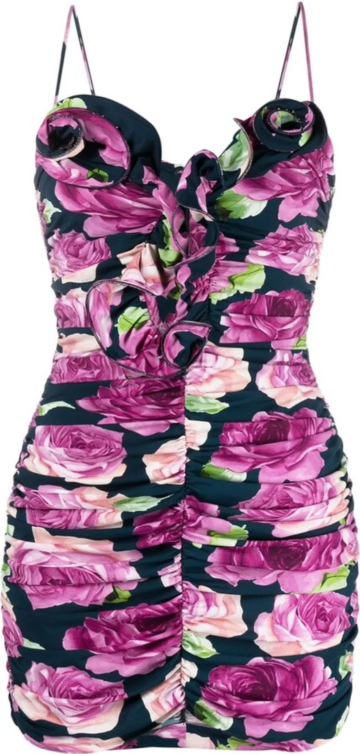 Rose-Appliqué Ruched Minidress