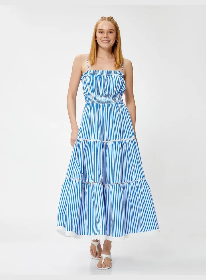 Gimped Cotton Tiered Maxi Dress