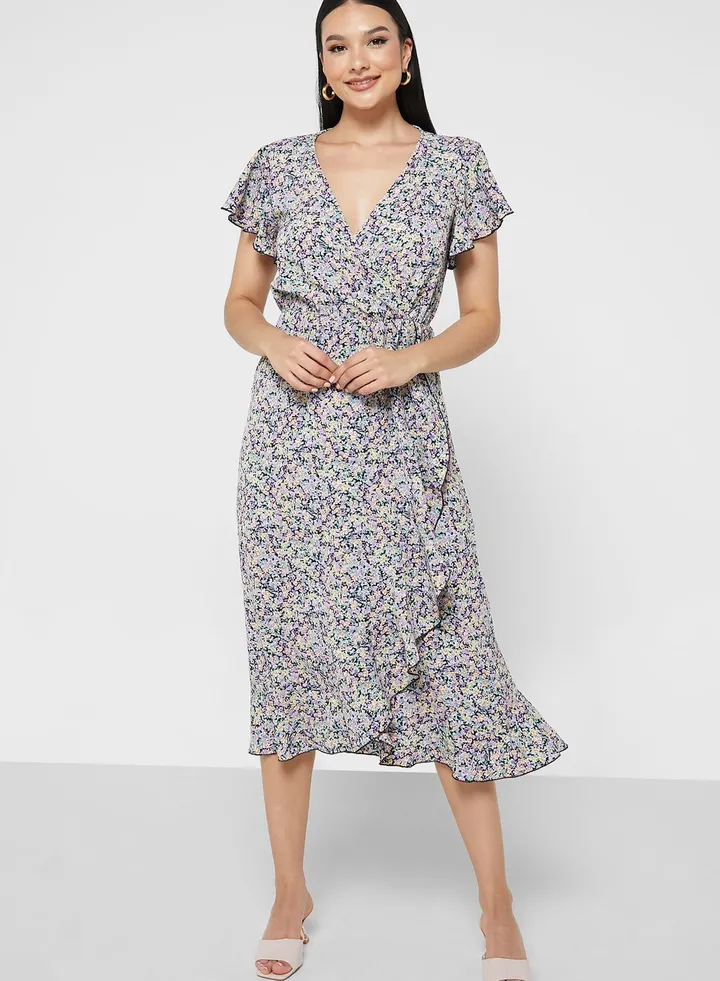 Ruffle Sleeve Asymmetrical Dress