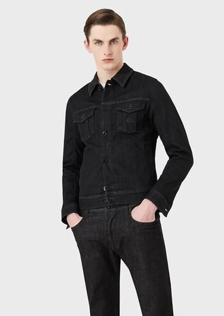 Denim wash jacket with logo patch