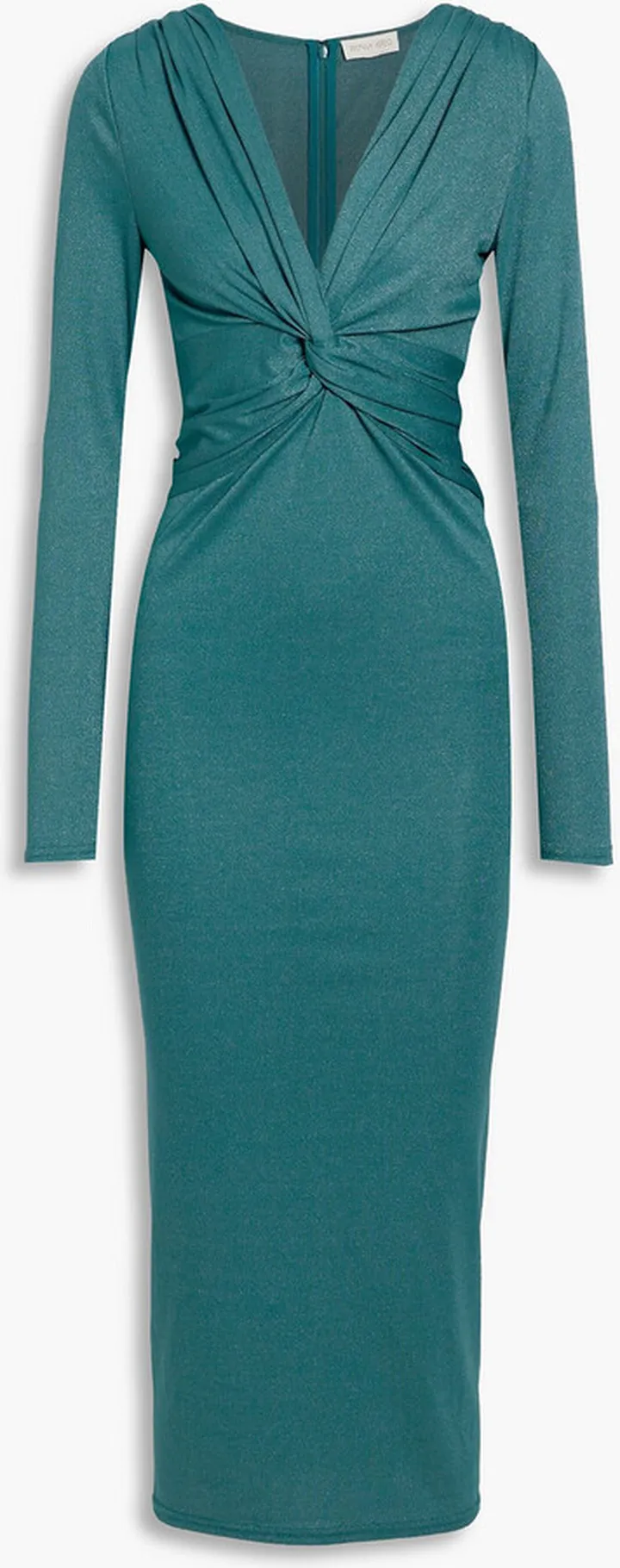 Lara twist-front metallic cotton-blend jersey midi dress