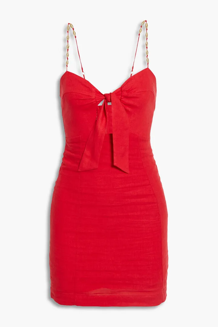 Teresa knotted linen-blend mini dress
