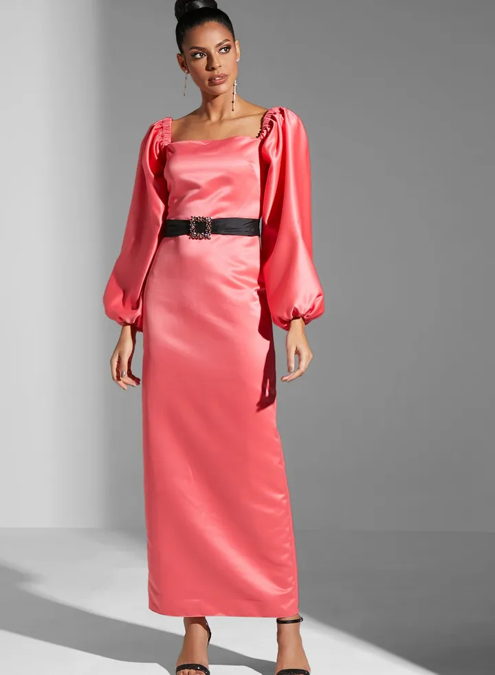 Hadia Ghaleb Puff Sleeve Belted Dress