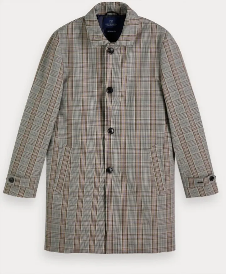 Check Print Trench Coat in Grey