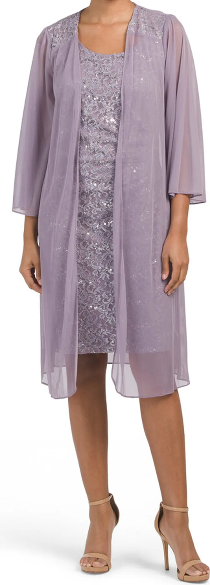 2pc Lace Dress With Chiffon Jacket
