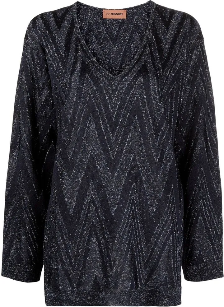 lurex-detail V-neck jumper