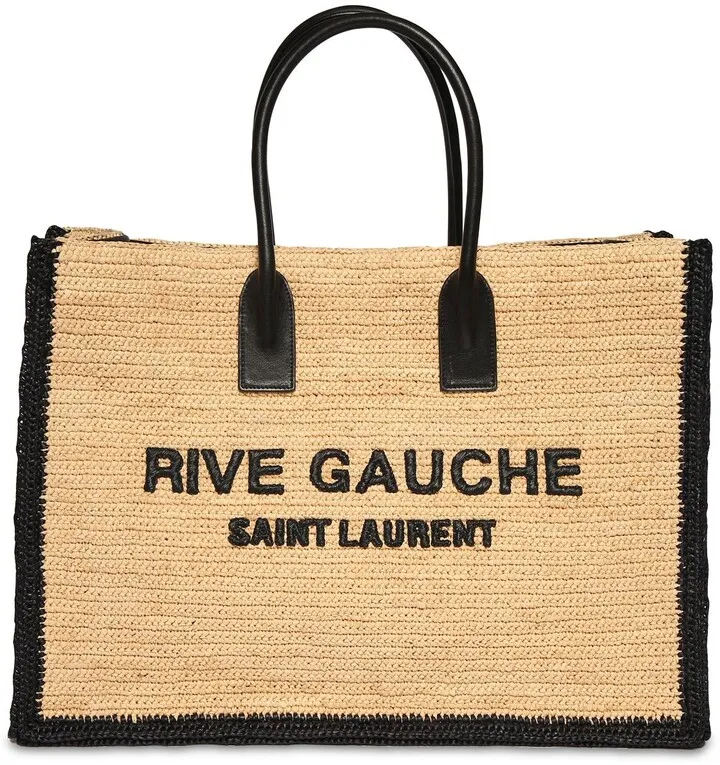 Rive Gauche printed raffia tote bag