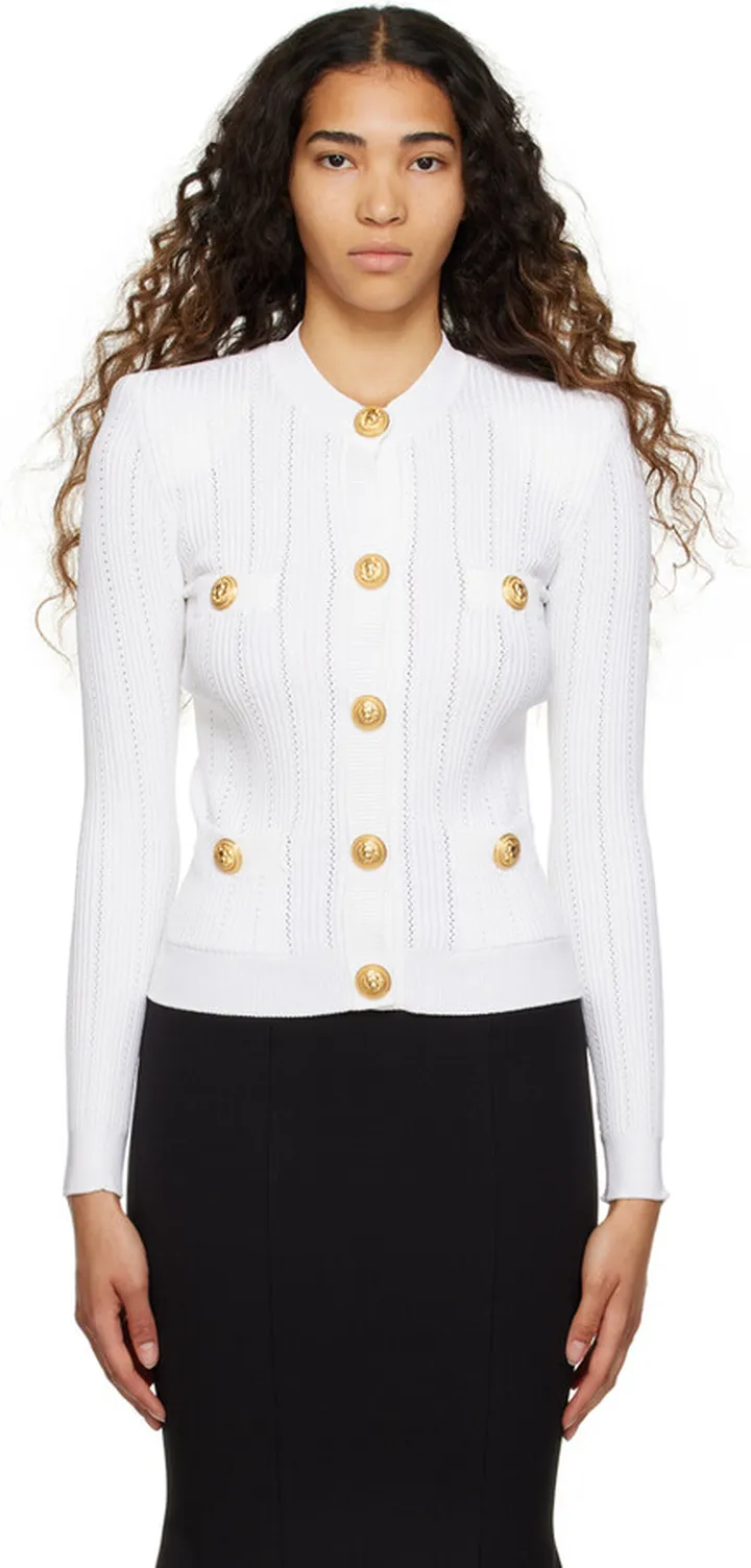 Balmain White Tight Cardigan