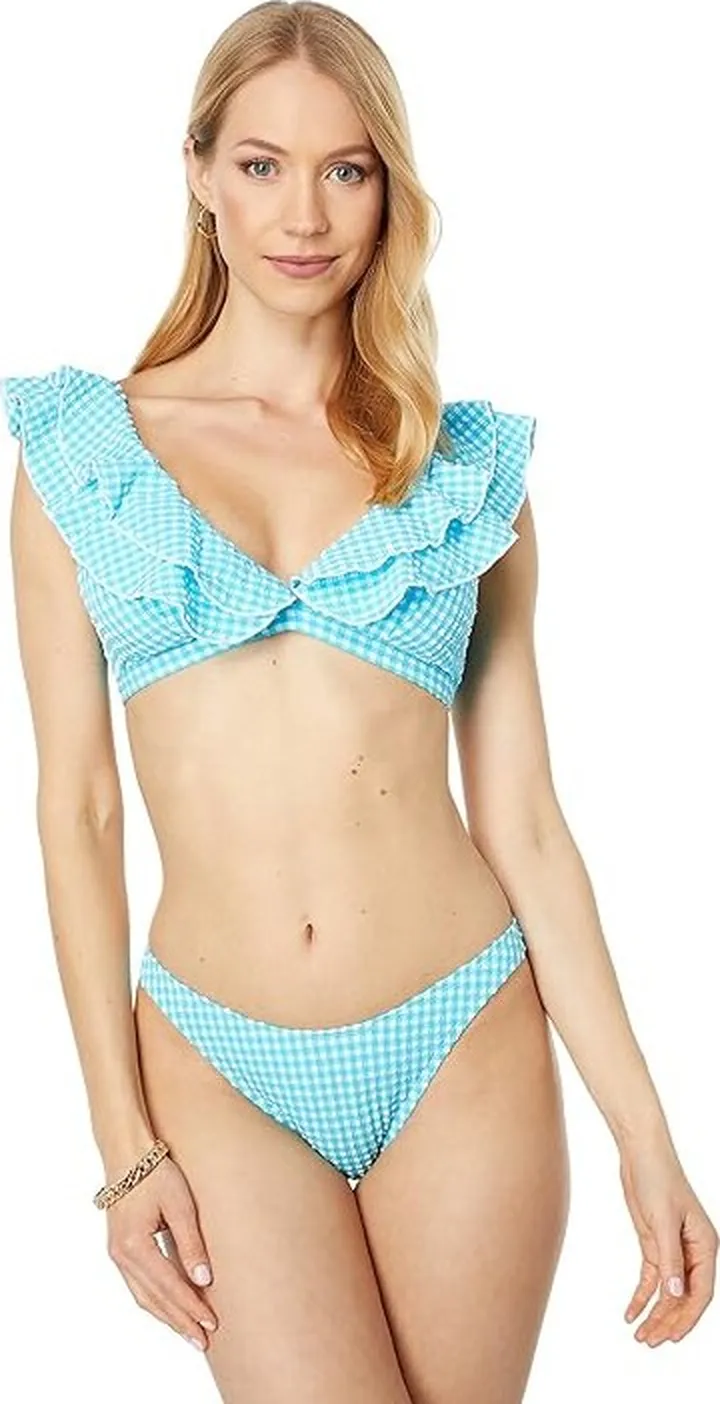 Lilly Pulitzer Aelin Bikini Top (Turquoise Oasis Crinkle Gingham) Women's Swimwear
