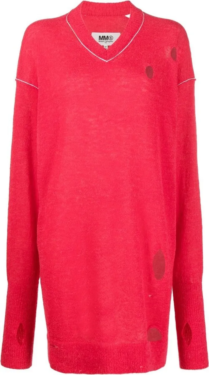 distressed V-neck jumper