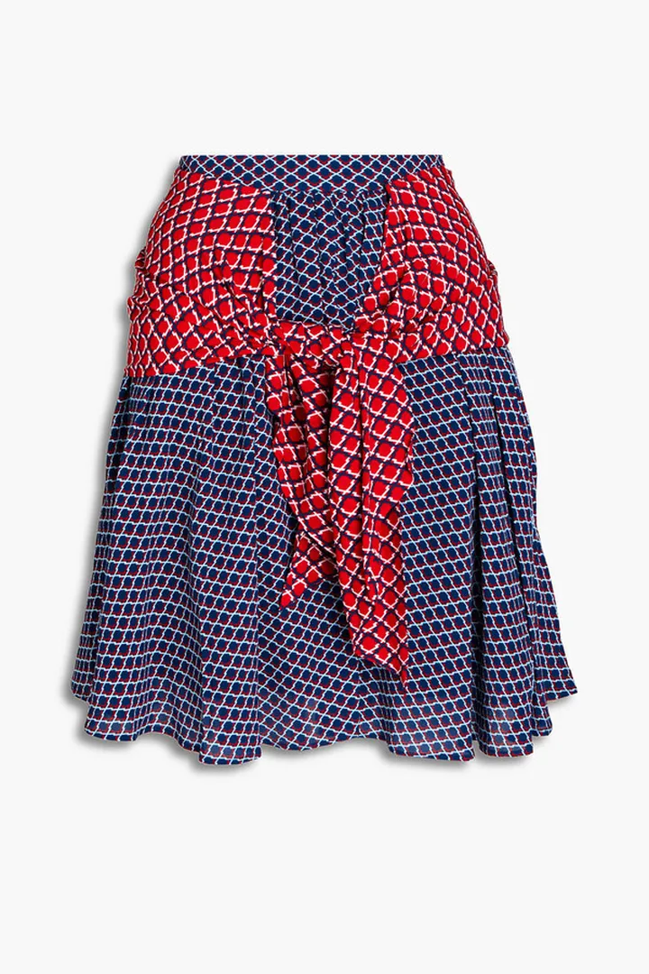 Knotted printed crepe mini skirt
