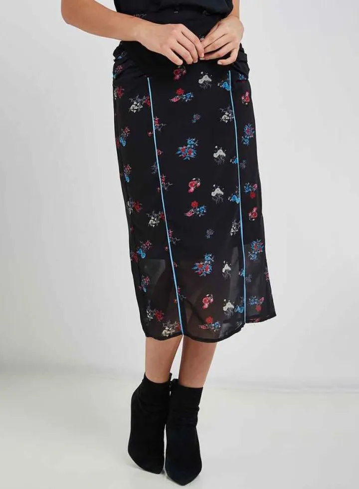 Printed Midi Skirt Black