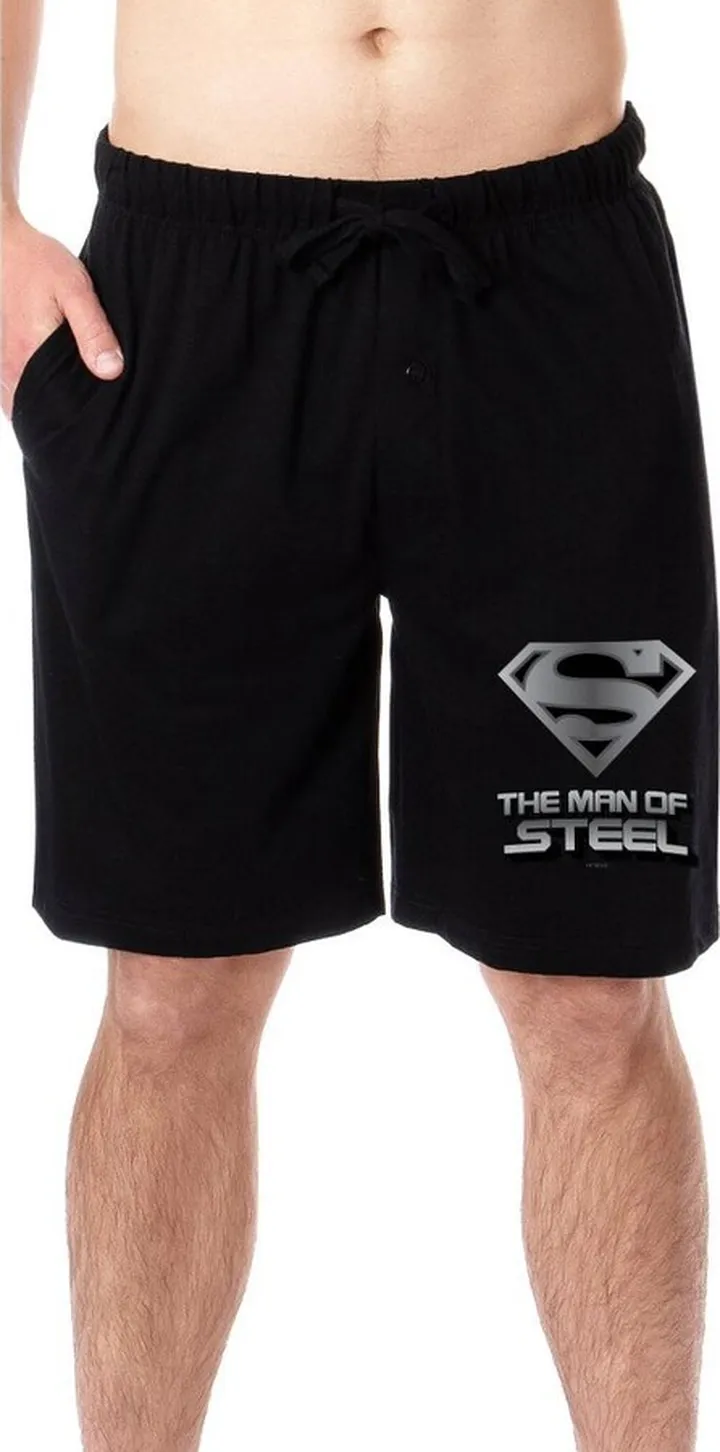 DC Comics Mens' Superman The Man Of Steel Character Sleep Pajama Shorts (M) Black